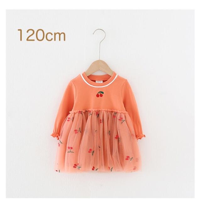 【新品】ワンピース さくらんぼ 120cm キッズ 子供服 春 秋  女の子  キッズ/ベビー/マタニティのキッズ服女の子用(90cm~)(ワンピース)の商品写真