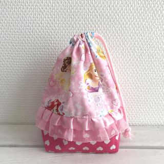 ピンクハート柄♡濃いピンクハート合わせ♡2段フリル コップ袋(外出用品)