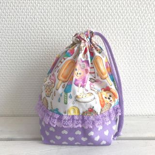 アイスキャンディー柄♡パープルハート♡ミニフリル  コップ袋(外出用品)