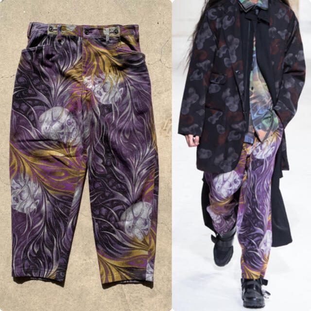 紺×赤 yohji yamamoto 17aw スカル迷彩カーゴパンツ - ワークパンツ