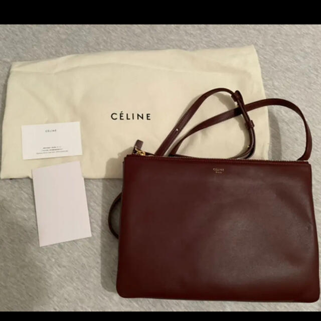 完璧 celine - セリーヌ トリオ ラージ バーガンディ ショルダーバッグ