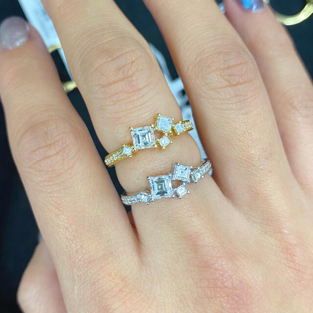 国内正規品】 K18/PT900ダイヤモンドリング・四角星0.739/0.718ct