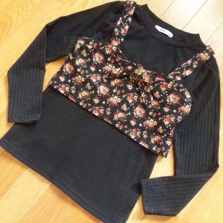 エムピーエス(MPS)の☆MPS 女の子 ビスチェ付き リブカットソー 黒 花柄 140 ジュニア(Tシャツ/カットソー)