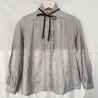 エディットフォールル(EDIT.FOR LULU)のレトロヴィンテージ♡ドット柄ハイネックフリルリボンブラウス♡古着 vintage(シャツ/ブラウス(長袖/七分))