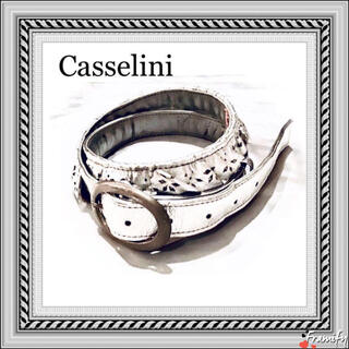 キャセリーニ(Casselini)のCasselini♛本革♛花柄パンチングフリル♛メタリックレザーベルト♛シルバー(ベルト)
