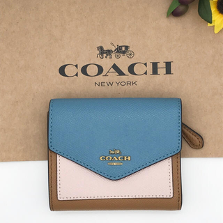 コーチ(COACH)のCOACH 財布　★大人気★　カラーブロック　ブルー　マルチ　三つ折り　新品(財布)