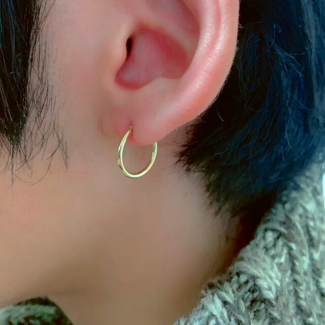 新品】本物 ピアス 18金 K18 フープピアス 1×15mm 両耳用-