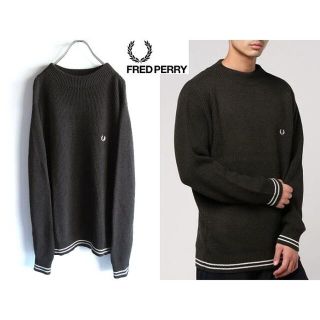 フレッドペリー(FRED PERRY)の美品 フレッドペリー ロゴ刺繍 ウールコットン モックネックニット S(ニット/セーター)