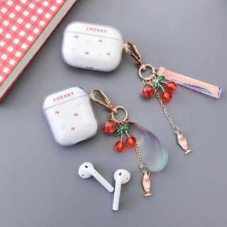 AirPods 3代pro ケース チェリー ゆめかわ ストラップ付 韓国(ヘッドフォン/イヤフォン)