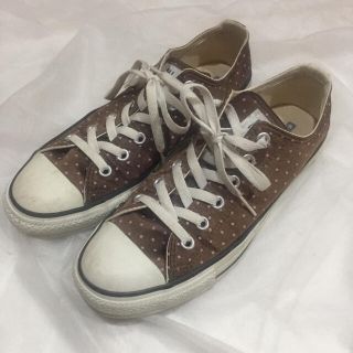 コンバース(CONVERSE)のコンバース オールスター ブラウン×ピンクドット柄 レデイース サイズ24.5(スニーカー)