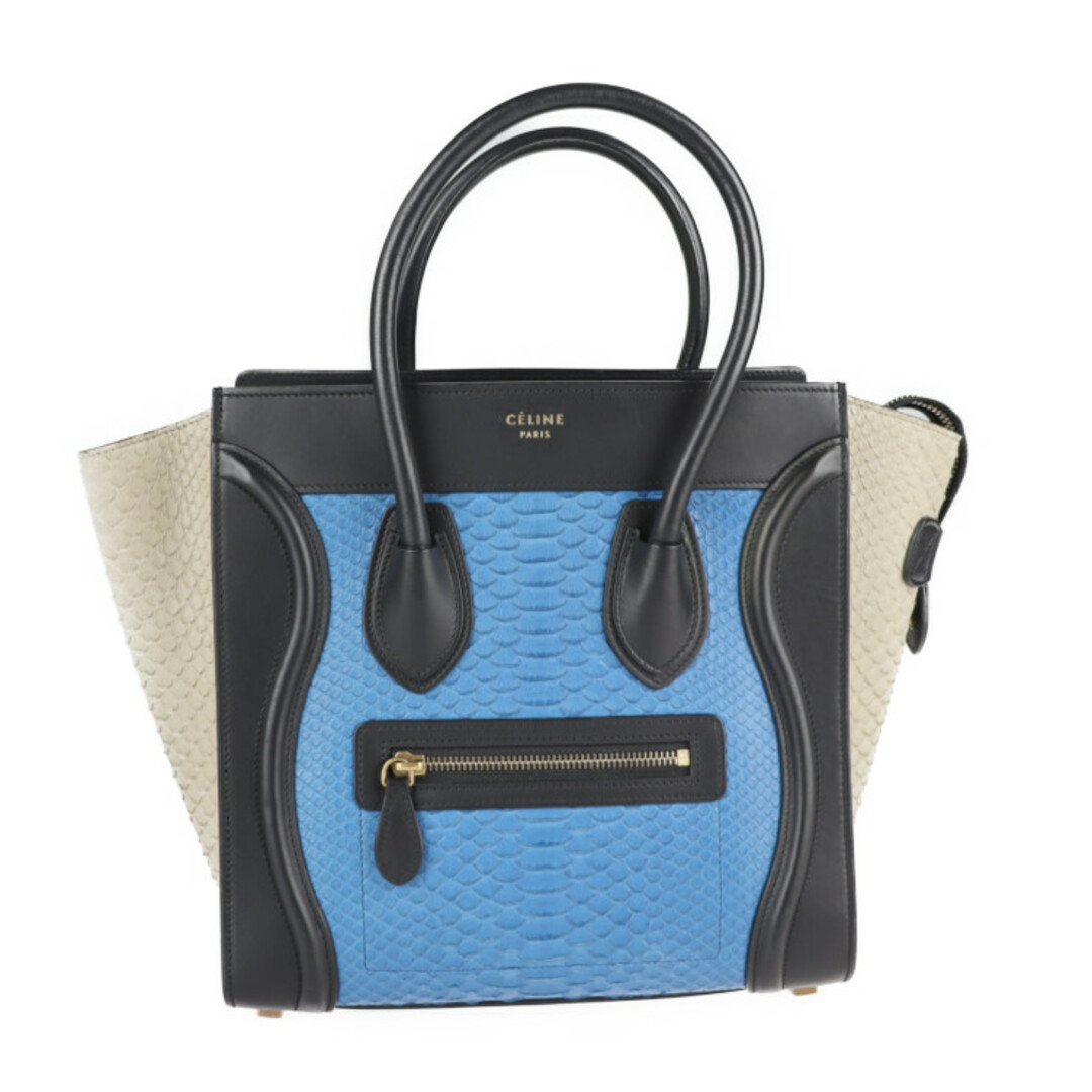 CELINE セリーヌ ラゲージ マイクロショッパートート トートバッグ 167794 パイソン レザー  ブラック ブルー ベージュ ハンドバッグ 【本物保証】