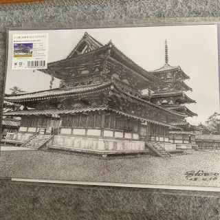 ペン画(法隆寺)からくりファイル(絵画/タペストリー)