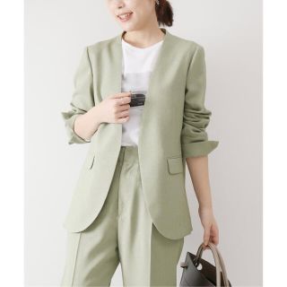 スピックアンドスパン(Spick & Span)のパンツスーツ　セットアップ　20SS リネン  ノーカラー　卒業式　卒園　入学(スーツ)