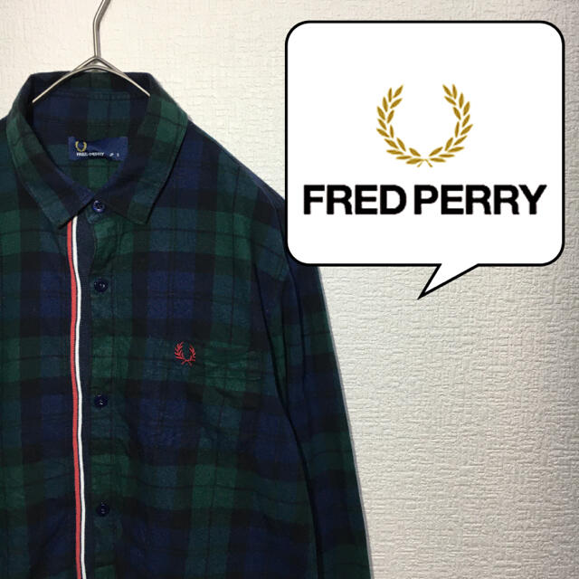 FRED PERRY(フレッドペリー)のフレッドペリー fredperry シャツ チェック S 青 緑 ロゴ メンズのトップス(シャツ)の商品写真