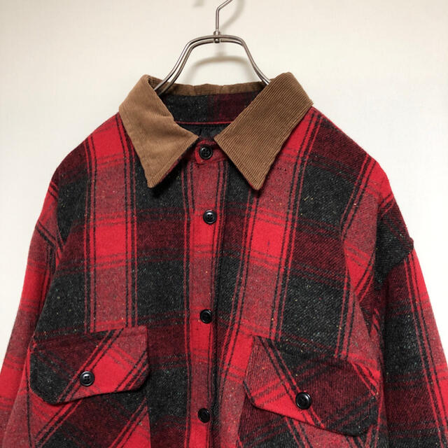 corduroy collar red check coverall shirt メンズのジャケット/アウター(カバーオール)の商品写真