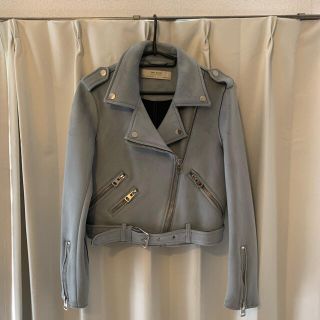 ザラ(ZARA)のZARA ライダースジャケット　ジャケット　スヌード　ブルー　ライトグレー(ライダースジャケット)