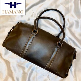 ハマノヒカクコウゲイ(濱野皮革工藝/HAMANO)の【美品】濱野皮革工藝　HAMANO 皇室御用達　ハンドバッグ　ダークブラウン(ハンドバッグ)