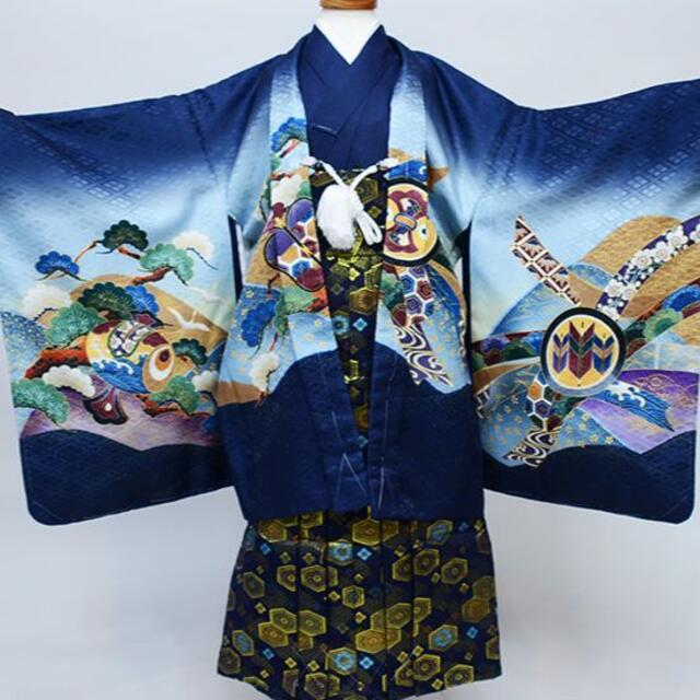 七五三 五歳 男児 羽織袴フルセット 紺色 兜 袴変更可能 NO34212