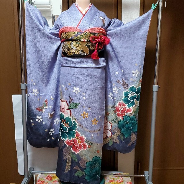 奉呈 着物 銀花仙 袋帯 帯揚げ 帯締め 伊達襟 5点セット 正絹 ilam.org