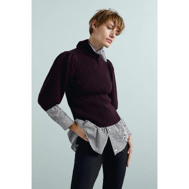 ZARA - 美品ザラZARAリブパフスリーブニットセーターS茶A2188の ZARA - 美品ザラZARAリブパフスリーブニットセーターS茶A2188の