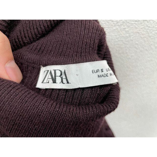 ZARA - 美品ザラZARAリブパフスリーブニットセーターS茶A2188の ZARA - 美品ザラZARAリブパフスリーブニットセーターS茶A2188の