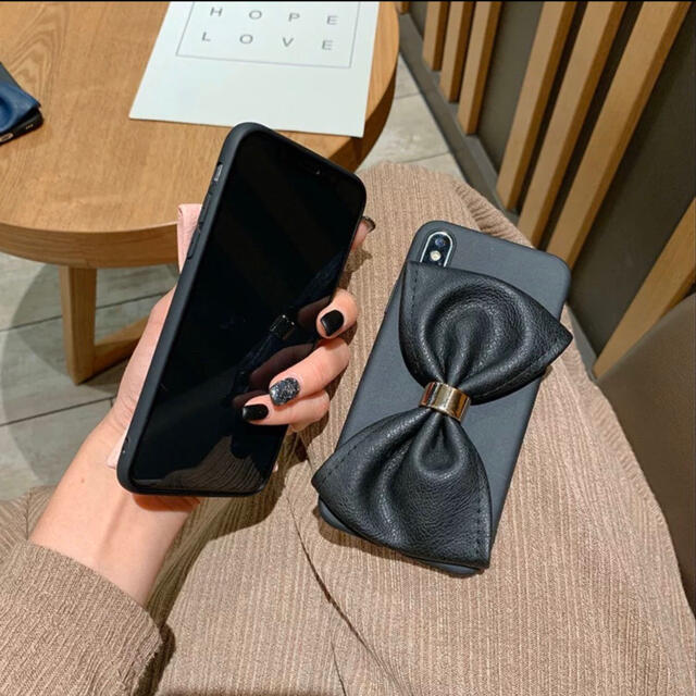 【ネイビー】ビッグリボン　iPhoneケース スマホ/家電/カメラのスマホアクセサリー(iPhoneケース)の商品写真