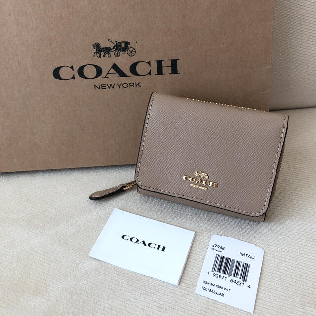 COACH(コーチ)の新品★COACH コーチ レザー 三つ折り財布 ベージュ／トープIMTAU レディースのファッション小物(財布)の商品写真