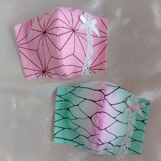 立体インナーマスク幼児～低学年サイズ 蝶柄 麻の葉柄 ハンドメイド 鬼滅の刃(外出用品)