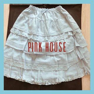 ピンクハウス(PINK HOUSE)の【新品】ピンクハウス トワエボンボン フリル スカート 膝丈 フリーサイズ 水色(ひざ丈スカート)