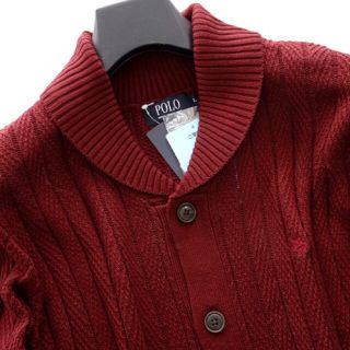 ポロラルフローレン(POLO RALPH LAUREN)の新品 POLO BCS ポロ かぎ編み ニットカーディガン ボルドー ロゴ刺繍(ニット/セーター)