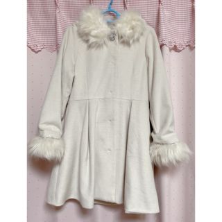 ストレッチドビー ファー付きビジューフレアコート - ロングコート