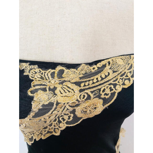 ゴールド刺繍 ブラックロングドレス⋈﻿ レディースのフォーマル/ドレス(ロングドレス)の商品写真