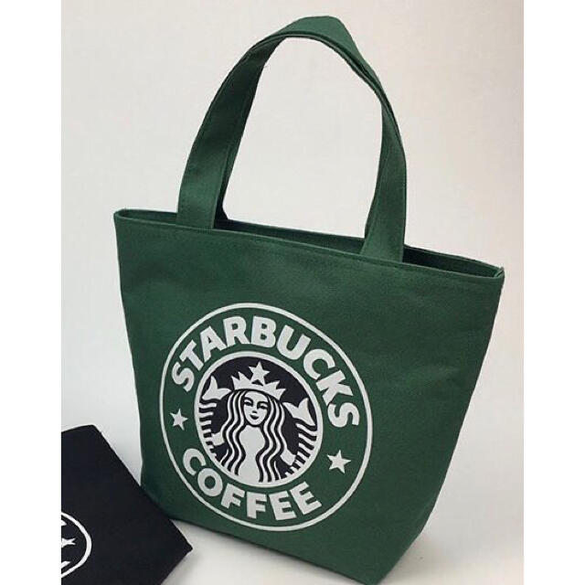 Starbucks Coffee(スターバックスコーヒー)の大人気　スターバックス ミニトートバッグ　ランチバッグ ブラック　緑 レディースのバッグ(トートバッグ)の商品写真