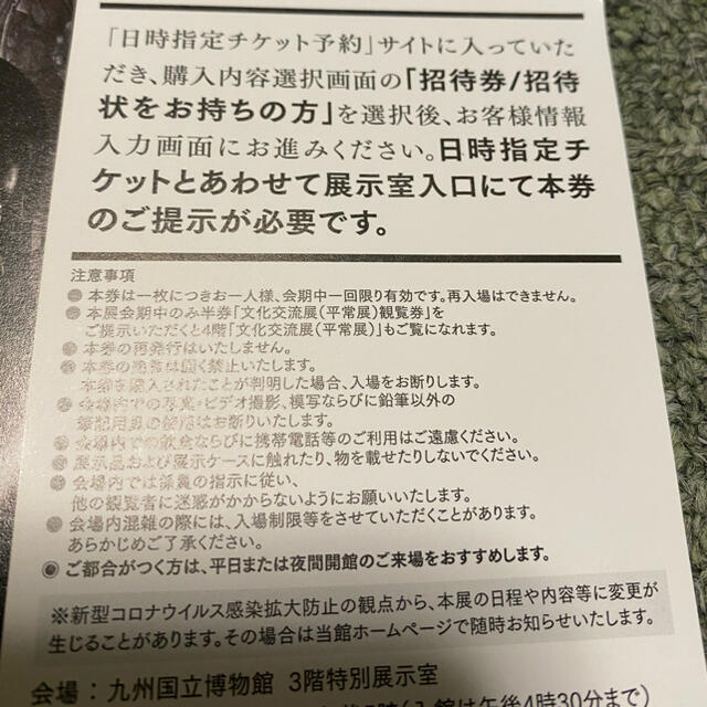 九州国立博物館　中宮寺の国宝ペアチケット チケットの施設利用券(美術館/博物館)の商品写真