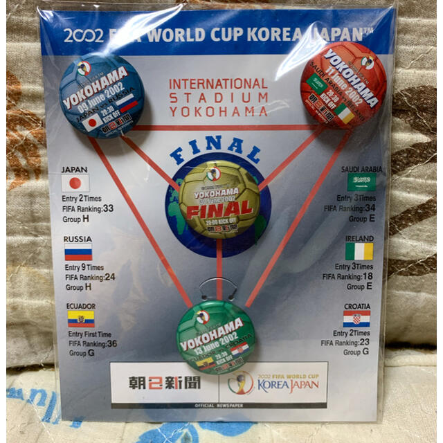 日韓W杯 2002ワールドカップ 記念バッジ 非売品 新品未開封 スポーツ/アウトドアのサッカー/フットサル(記念品/関連グッズ)の商品写真