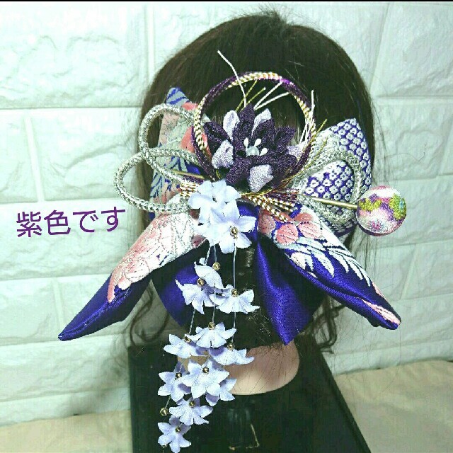 髪飾り(和装)159 正絹帯生地リボン(紫色)