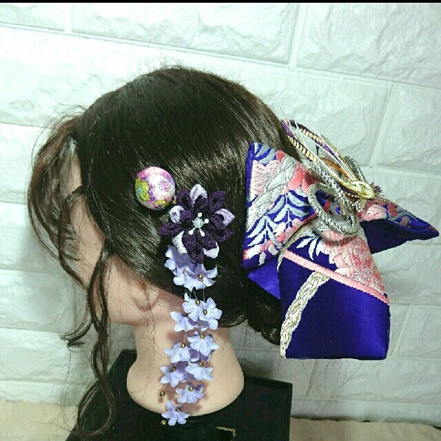髪飾り(和装)159 正絹帯生地リボン(紫色)