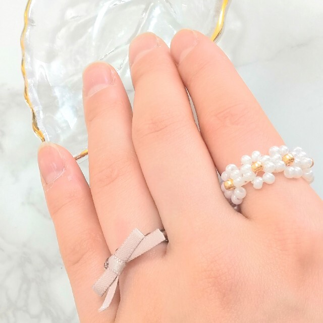 フラワーリング 韓国アクセサリー 指輪 リボン  ハンドメイドのアクセサリー(リング)の商品写真