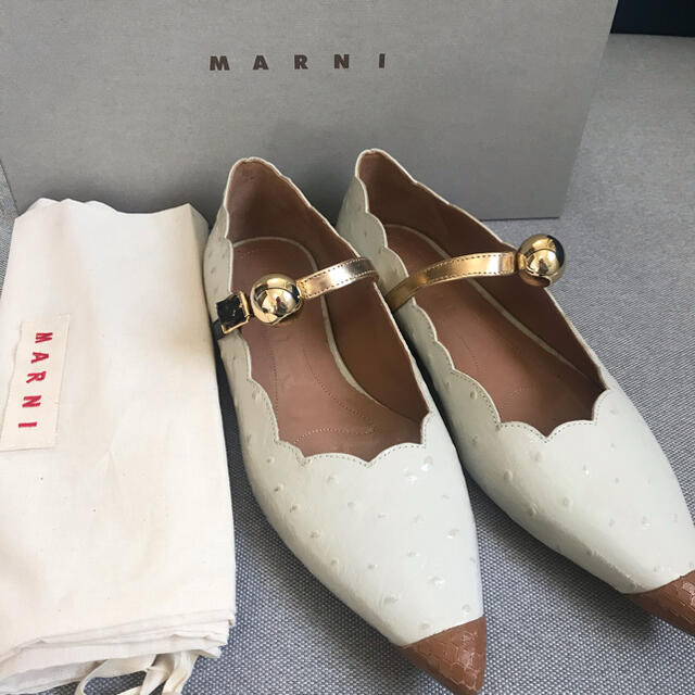 Marni(マルニ)の新品☆MARNI オーストリッチ型押しパンプス　マルニ　フラット　シューズ　24 レディースの靴/シューズ(バレエシューズ)の商品写真