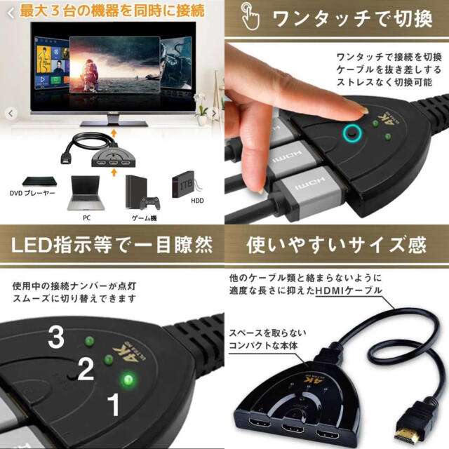 3 0m Hdmi セレクタ 切替器 分配器 3入力1出力 ゲーム ケーブルの通販 By Zakka Factory S Shop ラクマ