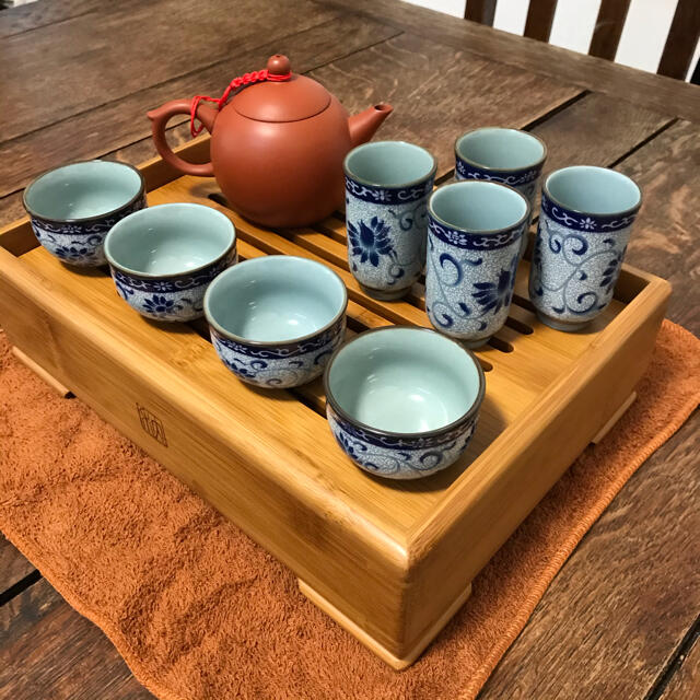 【未使用】台湾茶器セット（茶盤、茶壷、茶杯、聞香杯）大禾竹藝工坊　宜龍