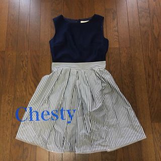 チェスティ(Chesty)のChesty ストライプワンピ 新品同様(ひざ丈ワンピース)