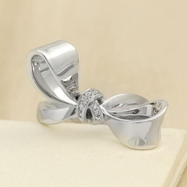 【サイズ12号】リボンデザインダイヤモンド リング・指輪 サイズ直し可能
