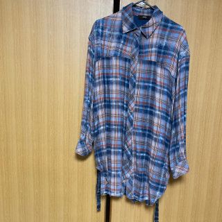 ディーゼル(DIESEL)のDIESEL オーバーサイズダメージチェックシャツ　シャツワンピ　xxs(シャツ/ブラウス(長袖/七分))