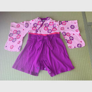 【送料込み】ベビー　袴　ロンパース　紫　女の子　80センチ(和服/着物)
