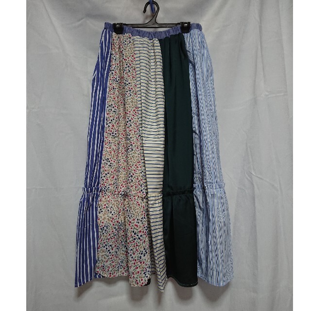POU DOU DOU(プードゥドゥ)のカラーブロックギャザースカート (パープルミックス) レディースのスカート(ひざ丈スカート)の商品写真