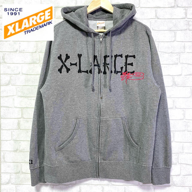 【希少 カラー】XLARGE ボアジャケット　パーカー　L グレー　ビッグロゴ