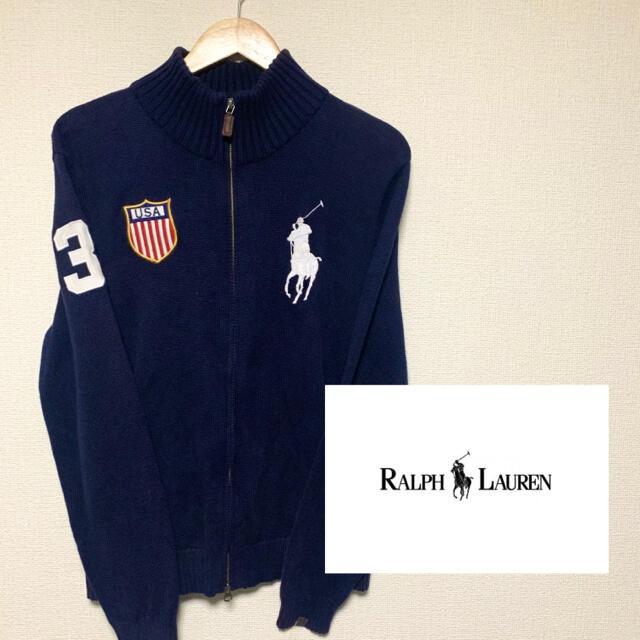 POLO RALPH LAUREN(ポロラルフローレン)の希少！【ラルフローレン】 フルジップ　ニット　セーター　ブルゾン　USA刺繍 メンズのトップス(ニット/セーター)の商品写真