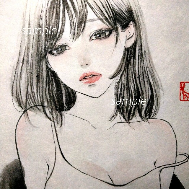 ポストカードプリント 日本画 美人画 墨絵 水墨画 買取り実績 165000円 ...