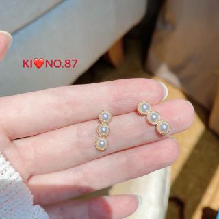 925シルバー post  三連 パール ピアス No.87(ピアス)